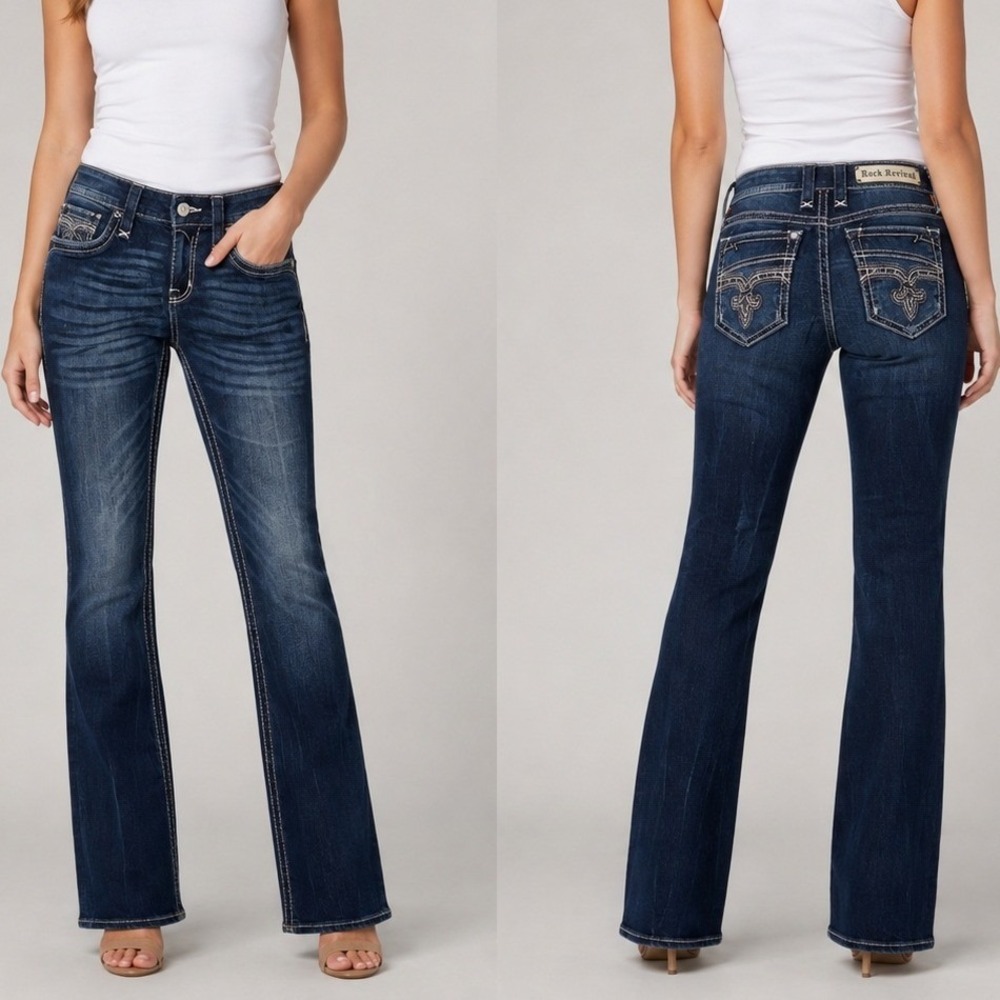 Rock Revival Breeda Womens Bootcut Jeans Dark Wash Embellished 28